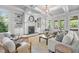 Spacious living room with a fireplace, built-in bookcases, and plenty of natural light at 3913 Orchard Point Ct, Apex, NC 27539