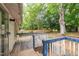 Back deck featuring sturdy railings, access to the backyard, and serene treetop views at 420 Peyton St, Raleigh, NC 27610