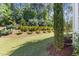 Backyard with lush grass and landscaping offers a serene outdoor space at 5145 Landguard Dr, Raleigh, NC 27613