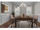 Dining room features wainscoting, modern lighting, and a dining set at 5145 Landguard Dr, Raleigh, NC 27613