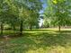 Spacious backyard with mature trees and a colorful swing, perfect for enjoying nature and outdoor activities at 6200 Oliver Creek Pkwy, Holly Springs, NC 27540