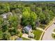 Aerial shot of property showcasing the home's setting amidst lush trees and manicured lawns at 6420 Dresden Ln, Raleigh, NC 27612