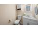 Neat half bathroom with a new toilet, sink, and vanity at 6612 Rossford Ln, Durham, NC 27713