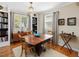 Dining area with built in shelves, hardwood floors, and large windows at 945 St Marys St, Raleigh, NC 27605