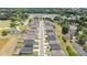 Community aerial view showing the layout of homes along a straight street in a suburban neighborhood at 124 Boomer St, Benson, NC 27504