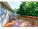 Spacious wooden deck offers an inviting outdoor space for relaxation and entertainment in the backyard at 1443 Smokey Mountain Dr, Zebulon, NC 27597