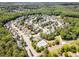 Aerial view of a neighborhood with lush trees, houses and a community pool at 1952 Combine Cir, Apex, NC 27502