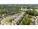 Expansive aerial view of a neighborhood with manicured lawns, tree-lined streets and a nearby pond at 236 Artisan Park Dr, Wake Forest, NC 27587