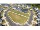 Aerial shot of a cul-de-sac featuring homes with manicured lawns and fenced backyards at 236 Artisan Park Dr, Wake Forest, NC 27587