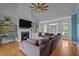 Inviting living room with fireplace, hardwood floors, and lots of natural light at 281 Derwin Dr, Timberlake, NC 27583