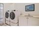 Bright laundry room with front loading washer and dryer and utility sink at 328 Boone St, Chapel Hill, NC 27516