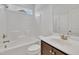 Bathroom with shower-tub combo, modern vanity, and neutral decor at 384 Grey Hawk Dr, Garner, NC 27529