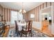 Formal dining room featuring elegant wallpaper, a chandelier, and a table set for a sophisticated meal at 4608 Regency Dr, Durham, NC 27713
