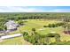 Aerial shot showcases the golf course and lush landscape surrounding the property and clubhouse at 6502 New Market Way, Raleigh, NC 27615