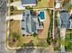 Stunning aerial view of a backyard featuring a sparkling pool, patio, and well-manicured landscaping at 6502 New Market Way, Raleigh, NC 27615