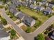 Overhead view of a residential community, highlighting the well-kept lawns and mature landscaping at 7700 Stonehenge Farm Ln, Raleigh, NC 27613