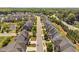 Aerial view of a neighborhood street showcasing well-kept homes and tidy landscaping at 7700 Stonehenge Farm Ln, Raleigh, NC 27613