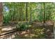 An amazing backyard featuring a wooden deck and fence surrounded by lush trees at 8409 Crowder Rd, Raleigh, NC 27603