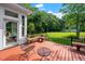 Relaxing deck space with comfortable seating, showcasing the backyard, accessible from the sunroom, perfect for leisure at 8733 Crowder Rd, Raleigh, NC 27603