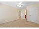 Bedroom has carpeted floors and an entry to a hallway and closets at 1005 Fulbright Dr, Morrisville, NC 27560