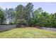 Large, grassy backyard enclosed by a wooden fence and a mature tree line at 110 Stoney Dr, Durham, NC 27703