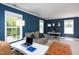 Inviting home office with blue accent wall, natural light, and workspace for two at 110 Stoney Dr, Durham, NC 27703