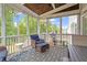Relaxing screened-in porch with comfortable seating and view of the backyard at 113 Old Ballentine Way, Holly Springs, NC 27540
