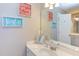 Bathroom vanity with a single sink, modern fixtures, and ample countertop space at 130 Skipwith Dr, Wendell, NC 27591