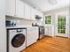 Cozy kitchen with white cabinets, stainless steel appliances, and direct access to the backyard at 1313 Ridge Rd, Raleigh, NC 27607