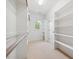 Spacious walk-in closet featuring ample shelving, hanging rods, neutral carpet, and a window for natural light at 1328 Palace Garden Way, Raleigh, NC 27603