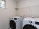 Bright laundry room with white washer and dryer units and wire shelving at 1380 Channing Park Cir, Cary, NC 27519