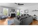 Comfortable living room with a cozy fireplace and hardwood floors at 15 Clearwater Harbour Hbr, Sanford, NC 27332