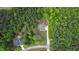 Secluded house with long driveway nestled among lush greenery; aerial view showing its placement at 197 Boxwood Dr, Pittsboro, NC 27312