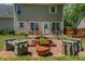 This backyard features chairs and tables on brick pavers at 2412 Chartwell Ln, Graham, NC 27253