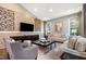 Cozy living room with contemporary furniture, a large TV, and natural light at 2421 Beckwith Rd, Apex, NC 27523