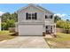 Charming two-story home featuring gray siding, black shutters, and a convenient two-car garage at 3040 Varcroft Rd, Knightdale, NC 27545