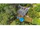 Stunning aerial shot of a home with a spacious backyard and sparkling pool at 308 Thomas Dr, Clayton, NC 27520