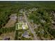 Aerial view of a property highlighting its boundaries, home, and surrounding green landscape at 4117 Stansted Dr, Fuquay Varina, NC 27526