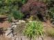 Small backyard pond surrounded by rocks and lush plantings for a serene outdoor setting at 4143 Gardenlake Dr, Raleigh, NC 27612