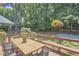 Deck has an outdoor dining table set and bench seating, perfect for entertaining at 4420 Dula St, Durham, NC 27705