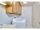 Neat laundry room with newer washer and dryer, cabinets, and sink at 4420 Dula St, Durham, NC 27705