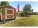 Outdoor storage shed on the property with an adjacent fenced area at 50 Waterford Dr, Angier, NC 27501