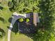 Stunning aerial view showcases a sprawling home with a curved driveway and well-manicured landscaping nestled among mature trees at 9 Lakeview Dr, Sanford, NC 27332