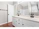 Bathroom with double vanity, framed mirror, and updated fixtures at 105 Kirkland Ct, Archer Lodge, NC 27527