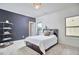 Stylish bedroom with a dark accent wall, a cozy bed, and two bright windows overlooking the neighborhood at 1808 Capstone Dr, Durham, NC 27713