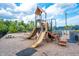 Community playground featuring slides and other play equipment with a picnic table nearby at 1908 Woodsdale Dr, Durham, NC 27703