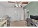 Bedroom featuring neutral carpet, ceiling fan, and desk space at 196 Marlin Ln, Smithfield, NC 27577
