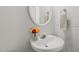 Elegant powder room featuring a sleek sink and decorative accents at 207 Bell Tower Way, Morrisville, NC 27560