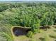 Overhead view of a pond nestled among dense trees at 2600 Snow Hill Rd, Durham, NC 27712