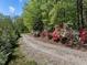 Gravel driveway lined with colorful azaleas and lush trees at 2600 Snow Hill Rd, Durham, NC 27712